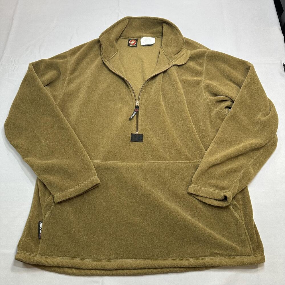 USMC Sweatshirt Mens L Brown Pullover 1/4 Zip Polartec Outdoor Utility